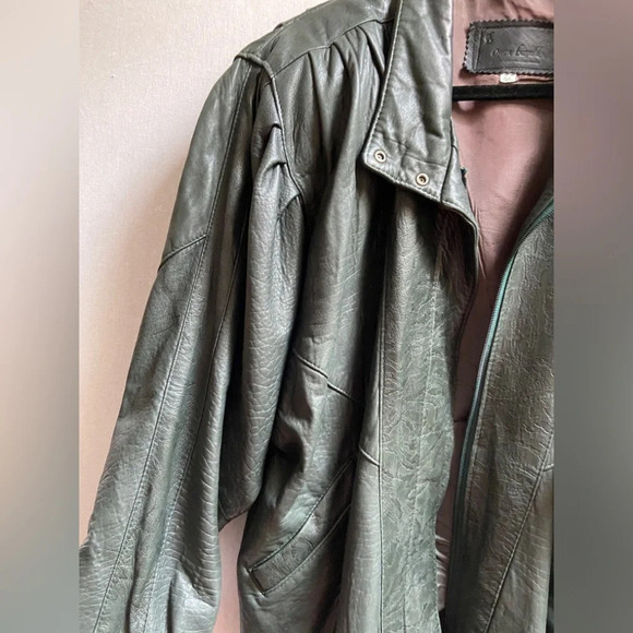 Vintage Oscar Leopold emerald green oversized soft leather full zip jacket Sz L - Picture 6 of 13